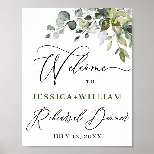 Elegant Watercolor Eucalyptus Rehearsal Dinner Pos Poster