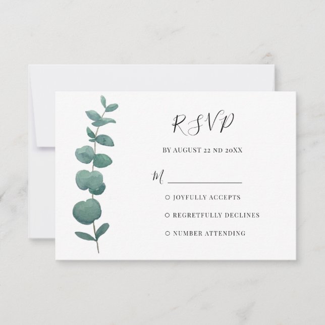 Elegant Watercolor Eucalyptus RSVP Card (Front)