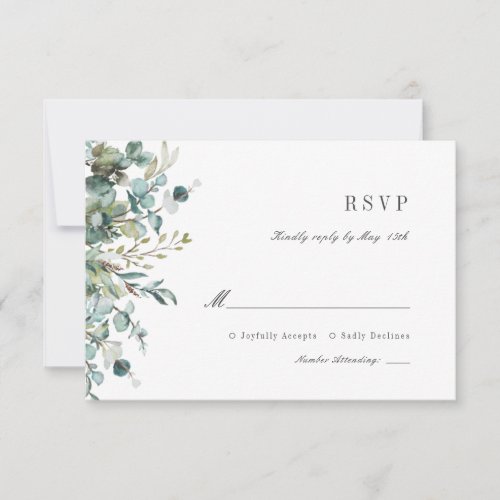 Elegant Watercolor Eucalyptus Sage Wedding RSVP Card