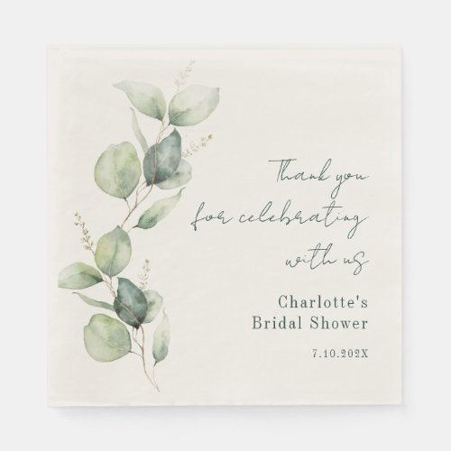 Elegant Watercolor Eucalyptus Script Bridal Shower Napkins