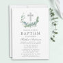 Elegant Watercolor Eucalyptus Silver Baptism Invitation