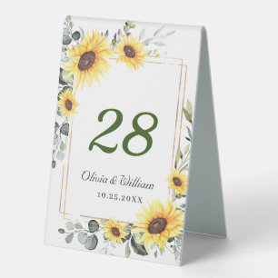 Elegant Watercolor Eucalyptus Sunflowers Table Ten Table Tent