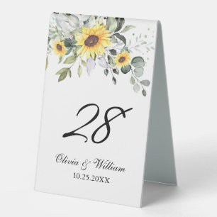 Elegant Watercolor Eucalyptus Sunflowers Table Tent