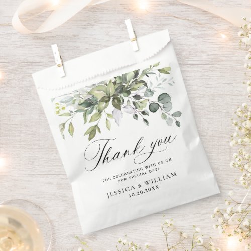 Elegant Watercolor Eucalyptus Thank You Wedding Favor Bag