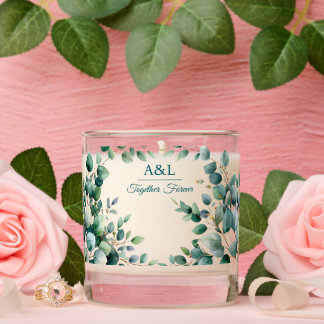Elegant Watercolor Eucalyptus Wedding Candle