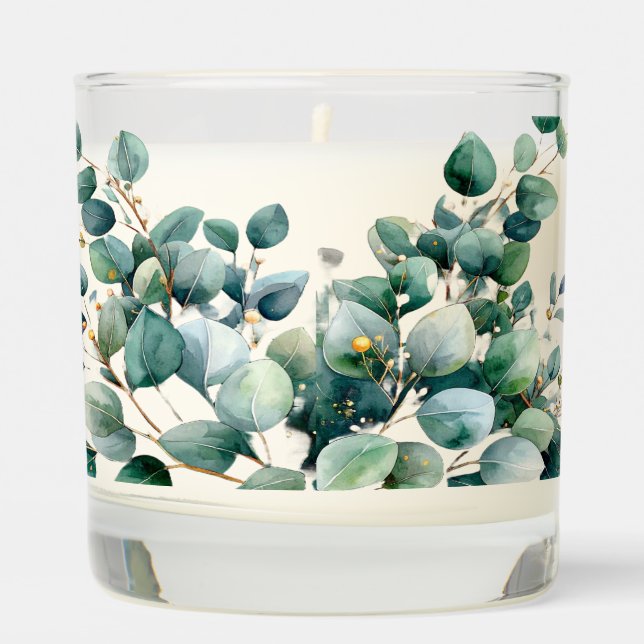 Elegant Watercolor Eucalyptus Wedding Candle (Left)