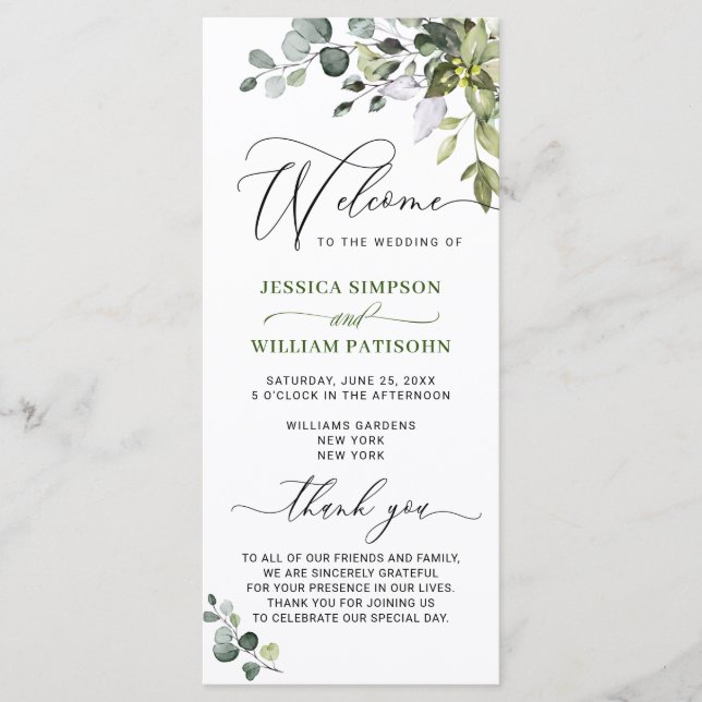 Elegant Watercolor Eucalyptus Wedding Ceremony Pro Program (Front)