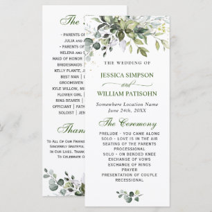 Elegant Watercolor Eucalyptus Wedding Ceremony Program