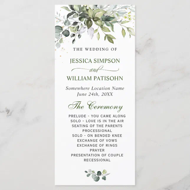 Elegant Watercolor Eucalyptus Wedding Ceremony Program | Zazzle