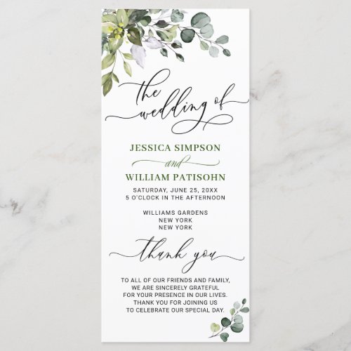 Elegant Watercolor Eucalyptus Wedding Ceremony Program