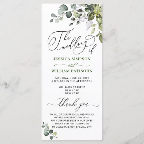 Elegant Watercolor Eucalyptus Wedding Ceremony Program