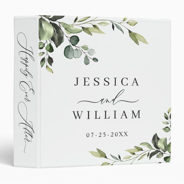 Elegant Watercolor Eucalyptus Wedding Custom 3 Ring Binder (Front/Spine)
