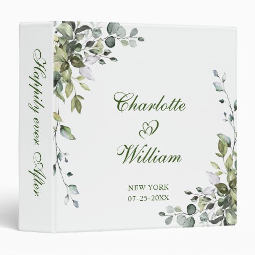 Elegant Watercolor Eucalyptus Wedding Custom 3 Ring Binder