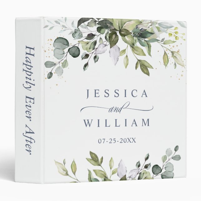 Elegant Watercolor Eucalyptus Wedding Custom 3 Ring Binder (Front/Spine)