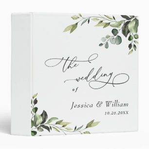 Elegant Watercolor Eucalyptus Wedding Custom 3 Ring Binder