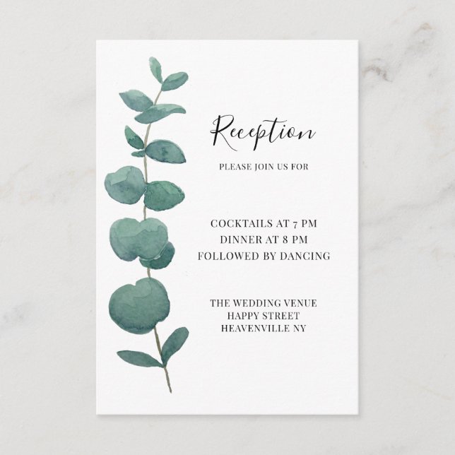 Elegant Watercolor Eucalyptus Wedding Enclosure Card (Front)