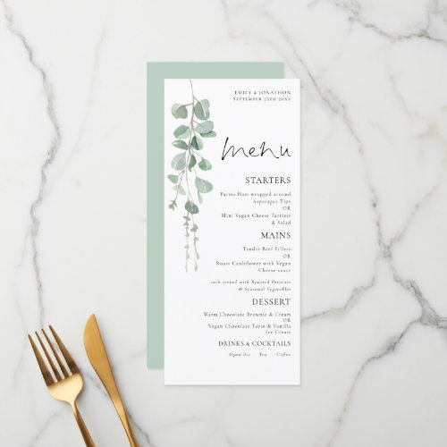 Elegant  Watercolor Eucalyptus Wedding Menu