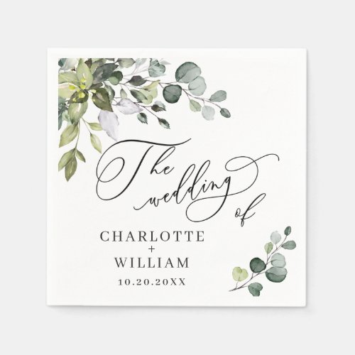 Elegant Watercolor Eucalyptus Wedding Paper Napkin