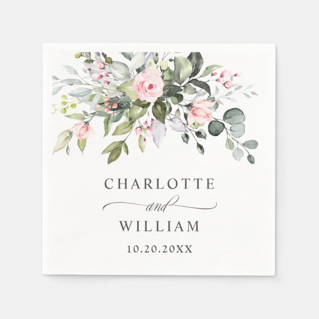 Elegant Watercolor Eucalyptus Wedding Paper Napkin (Front)