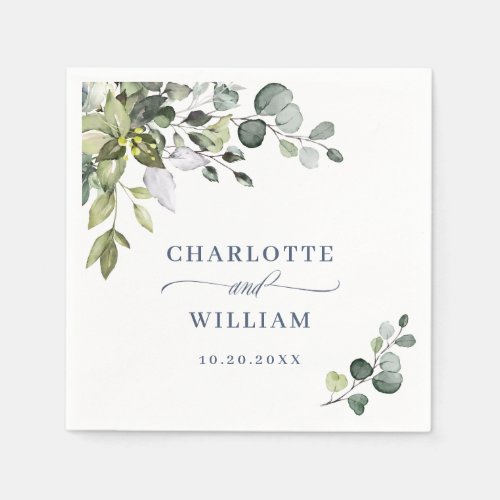 Elegant Watercolor Eucalyptus Wedding Paper Napkins