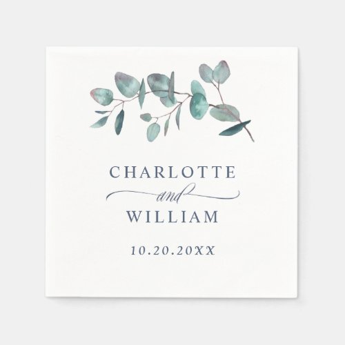 Elegant Watercolor Eucalyptus Wedding Paper Napkins