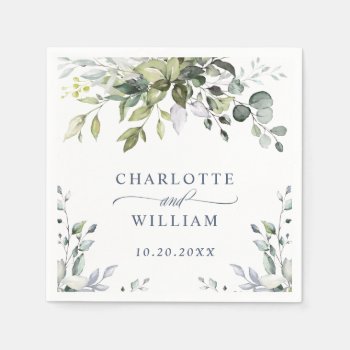 Elegant Watercolor Eucalyptus Wedding Paper Napkins by Elle_Design at Zazzle