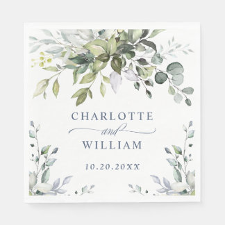 Elegant Watercolor Eucalyptus Wedding Paper Napkins