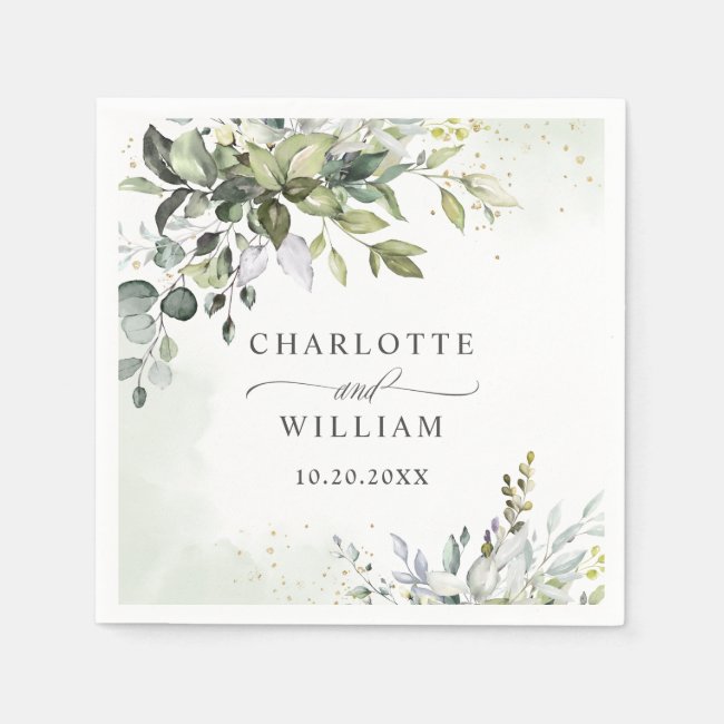 Elegant Watercolor Eucalyptus Wedding Paper Napkins