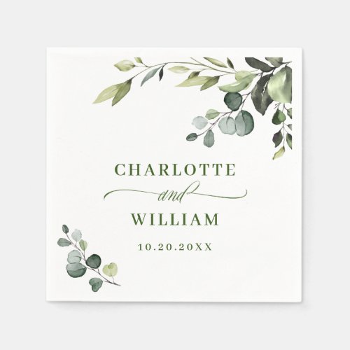 Elegant Watercolor Eucalyptus Wedding Paper Napkins