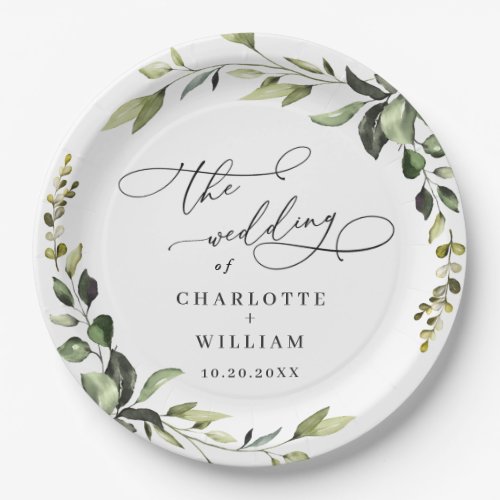 Elegant Watercolor Eucalyptus Wedding Paper Plates