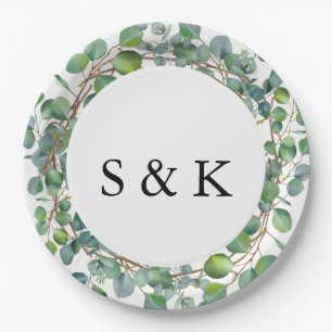 Elegant Watercolor Eucalyptus Wedding Paper Plates