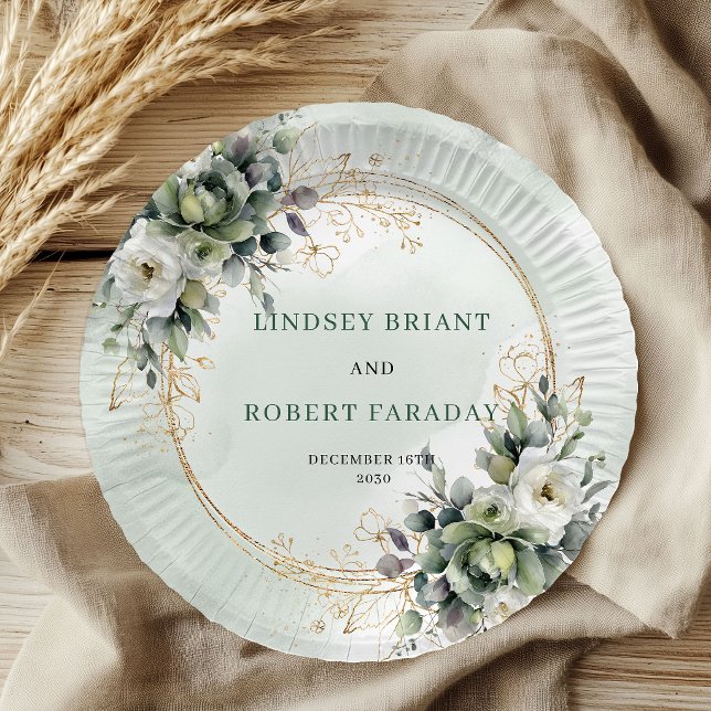 Elegant Watercolor Eucalyptus Wedding Paper Plates (Elegant Watercolor Eucalyptus Wedding Paper Plates)