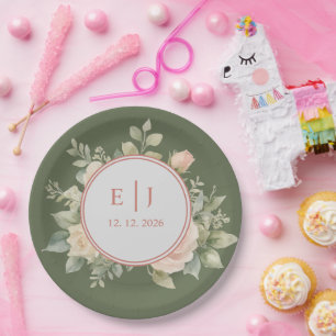 Elegant Watercolor Eucalyptus Wedding Paper Plates