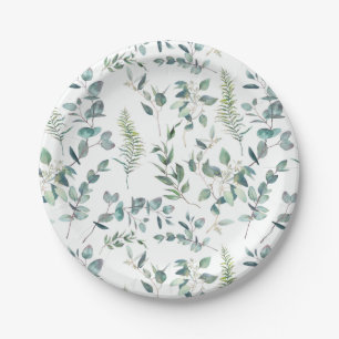 Elegant Watercolor Eucalyptus Wedding Party Paper Plates