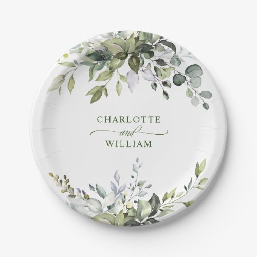 Elegant Watercolor Eucalyptus Wedding Party Paper Plates