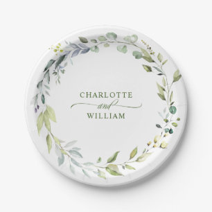 Elegant Watercolor Eucalyptus Wedding Party Paper Plates