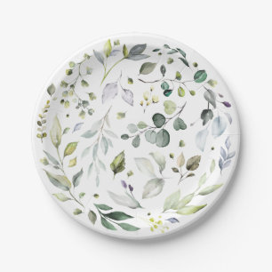 Elegant Watercolor Eucalyptus Wedding Party Paper Plates