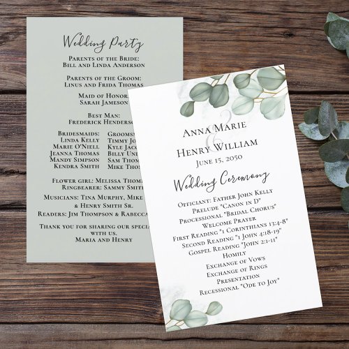 Elegant Watercolor Eucalyptus Wedding Program