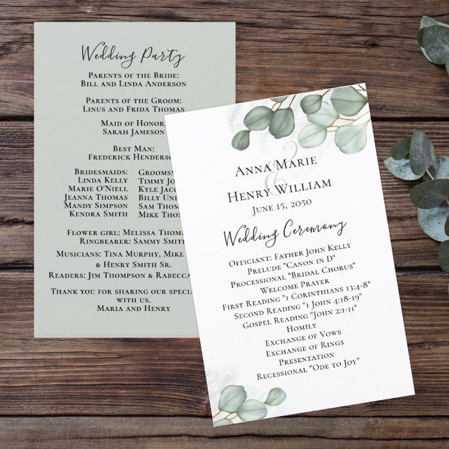 Elegant Watercolor Eucalyptus Wedding Program (Creator Uploaded)