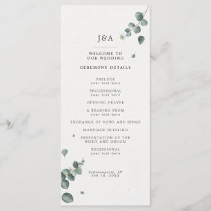 Elegant Watercolor Eucalyptus Wedding Program