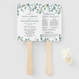Elegant Watercolor Eucalyptus Wedding Program Hand Fan