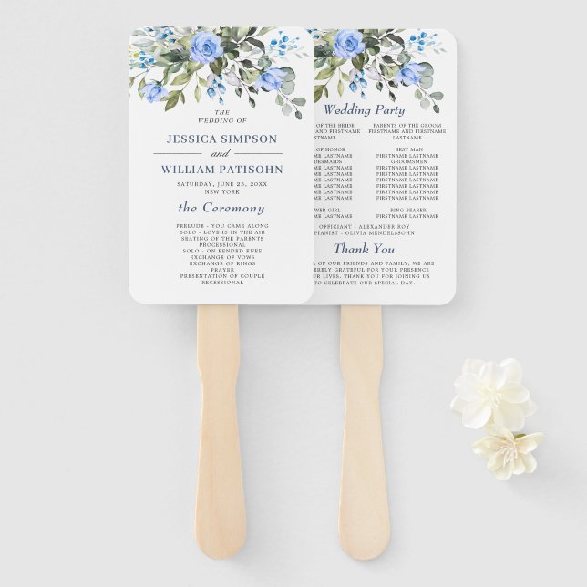 Elegant Watercolor Eucalyptus Wedding Program  Hand Fan (Front and Back)