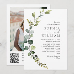 Elegant Watercolor Eucalyptus Wedding QR code Invitation