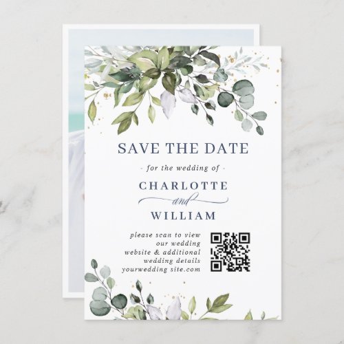 Elegant Watercolor Eucalyptus Wedding QR Code Save The Date