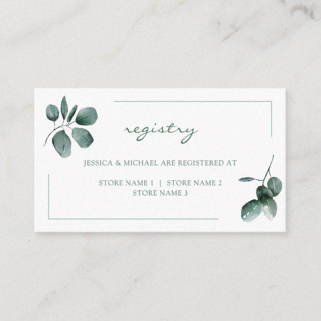 Elegant Watercolor Eucalyptus Wedding Registry Enclosure Card (Front)