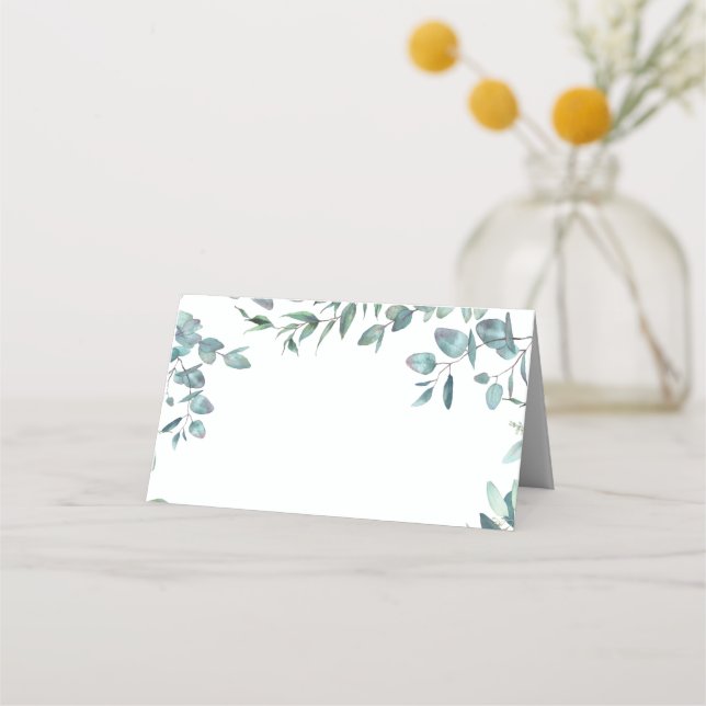 Elegant Watercolor Eucalyptus Wedding Table Place Card (Front)
