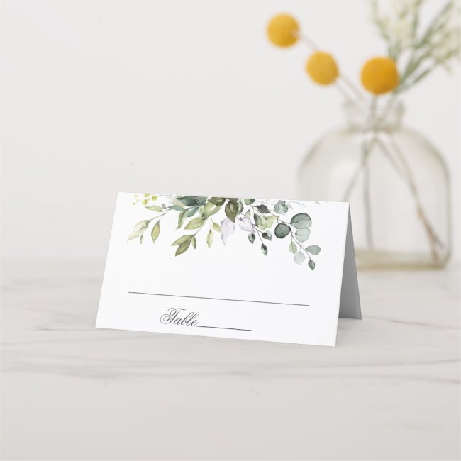 Elegant Watercolor Eucalyptus Wedding Table Place Card