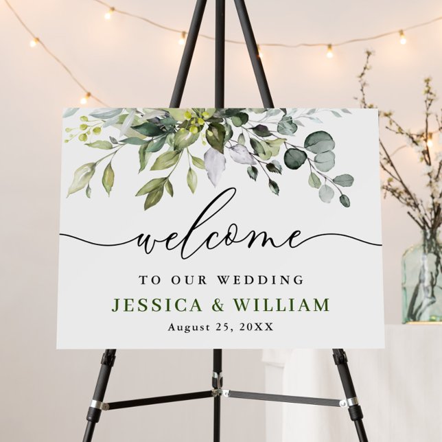 Elegant Watercolor Eucalyptus Wedding Welcome Foam Board (Creator Uploaded)