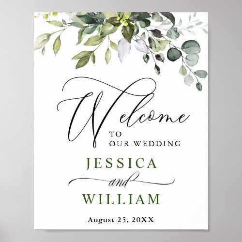 Elegant Watercolor Eucalyptus Wedding Welcome Post Poster