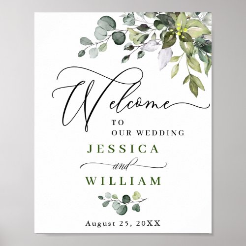 Elegant Watercolor Eucalyptus Wedding Welcome Post Poster